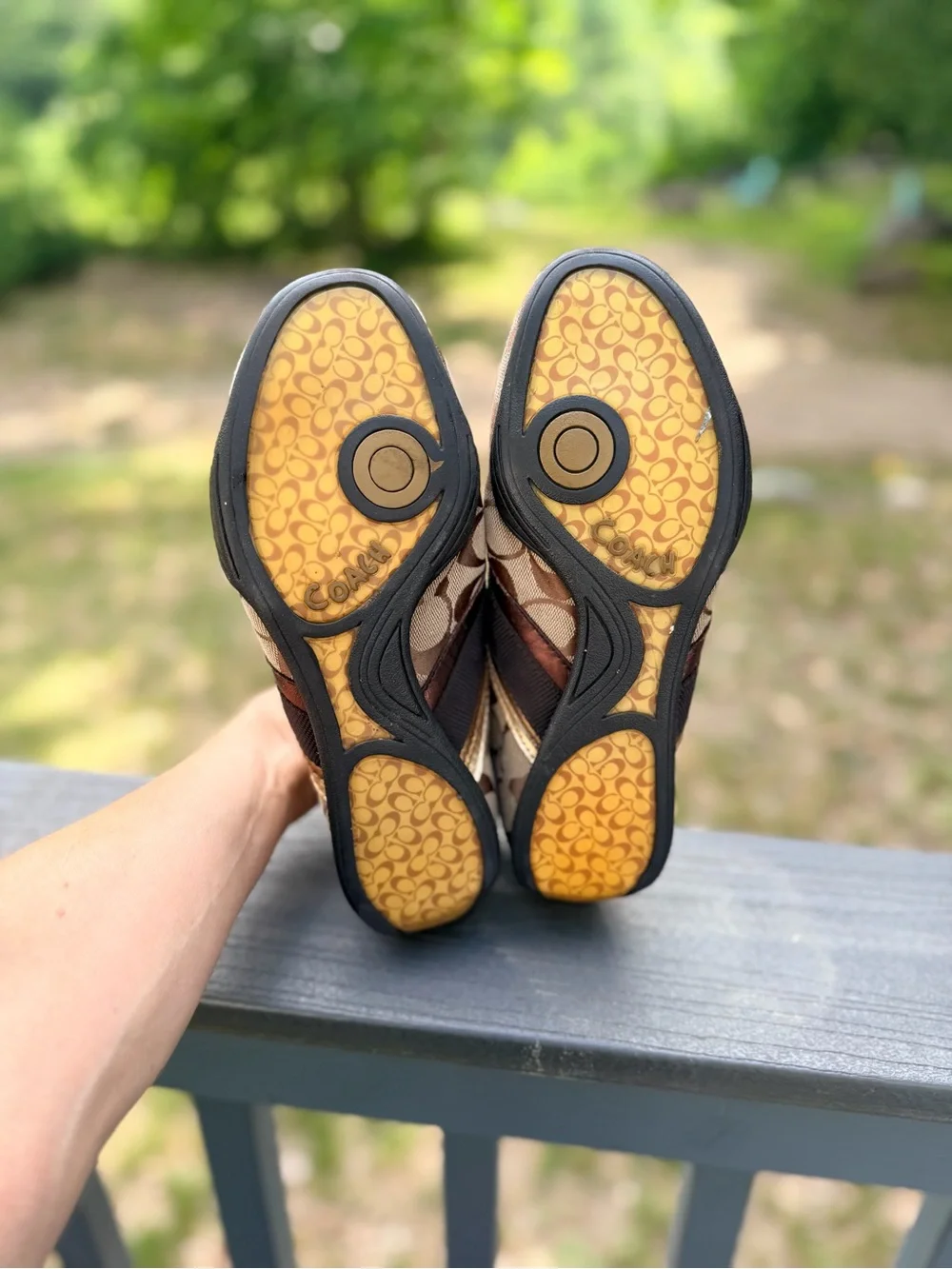COACH Signature Logo Brown & Gold Sneakers